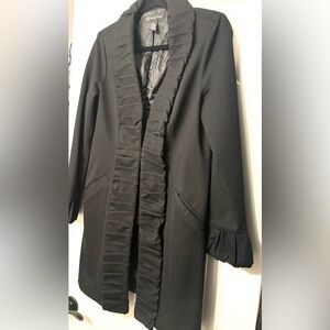 INC Black Ruffled Women's Trench Style Jacket/Coat